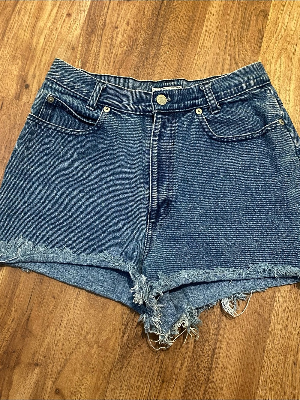 vintage y2k blue frayed hem denim shorts
